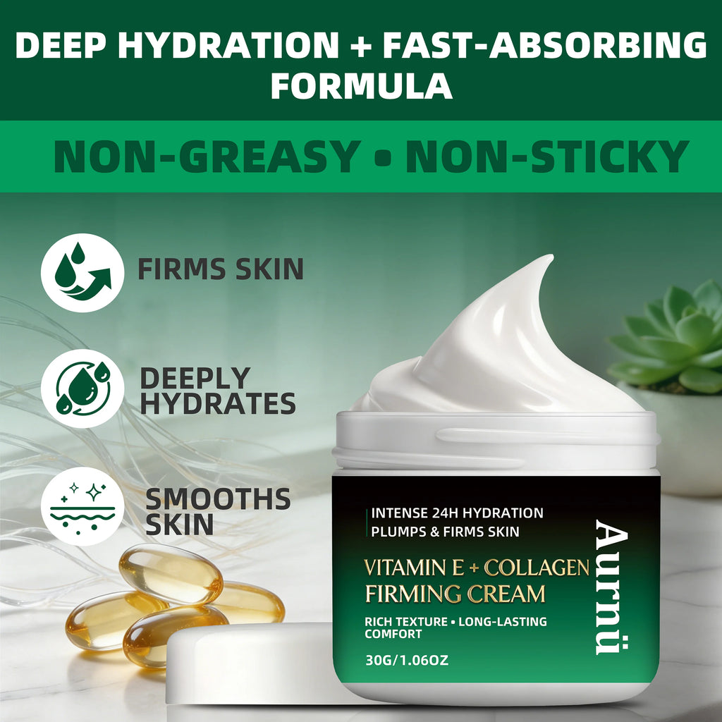 Aurnü VITAMIN E COLLAGEN FIRMING CREAM, Hydrating & tightening formula, long-lasting moisture,  Perfect for morning and evening