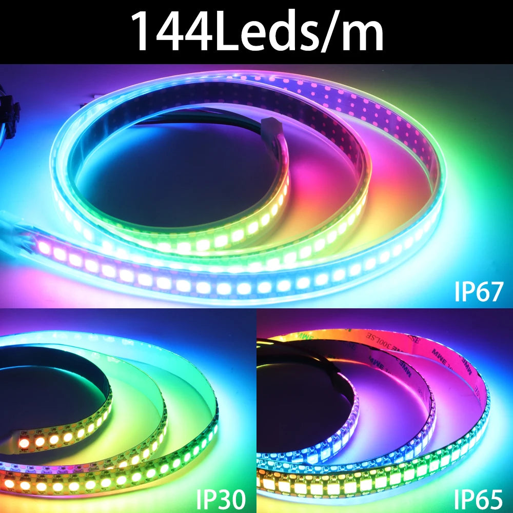DC5V WS2812B SMD5050 RGBIC LED Strip WS2812 30/60/74/96/144Leds/Pixels Individually Addressable White/Black PCB Smart LED Lights