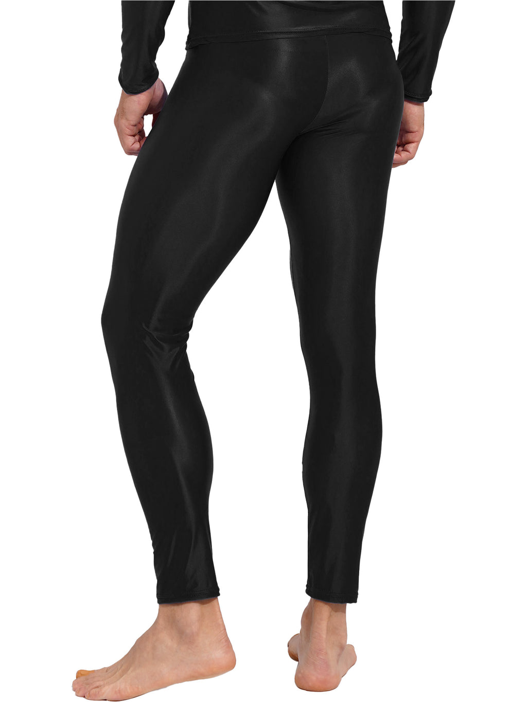 Men Elastic Waistband Skinny Shiny Yoga Tights Pants Solid Color Leggings Exercise Running Gym Fitness Training Sportswear