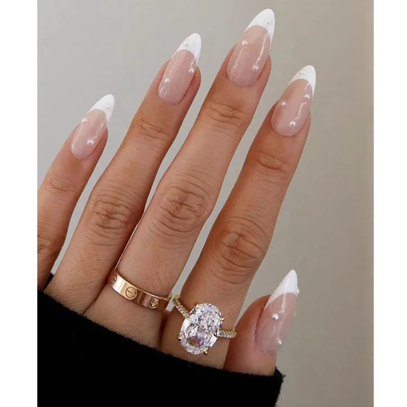 24Pcs/Set Blue Sky White Cloud Fake Nails Glue DIY Manicure Pattern Design False Nail French Stiletto Full Cover Nail Art Tools