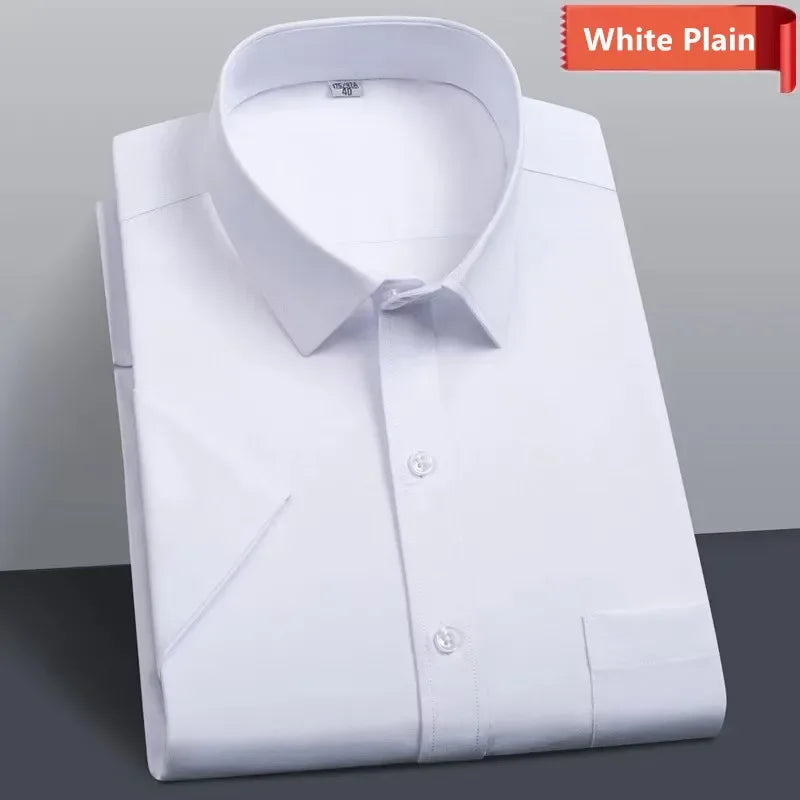 Plus Size 11XL 10XL Men's Business Shirt Casual Short Sleeve Summer Versatile Black-White Twill Plain Basic Social Formal 155KG