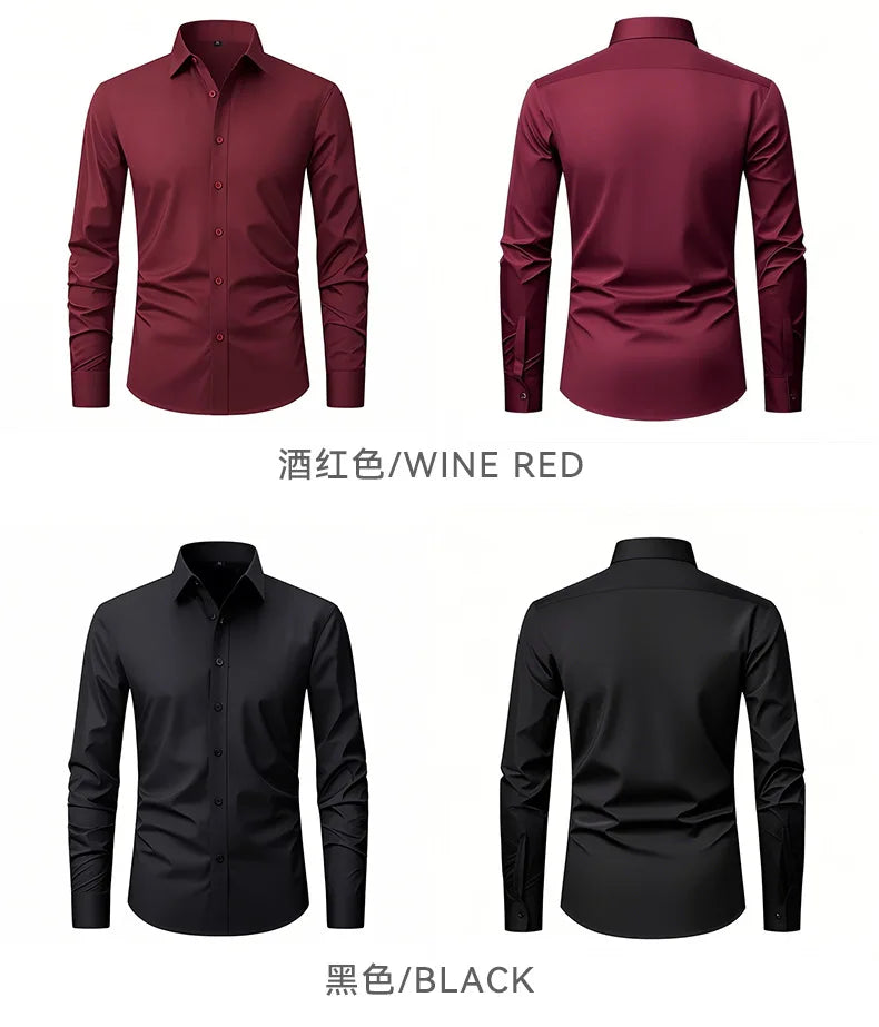 Men's Four-sided Elastic Solid Color Non-iron Shirt Anti-wrinkle Business Shirt
