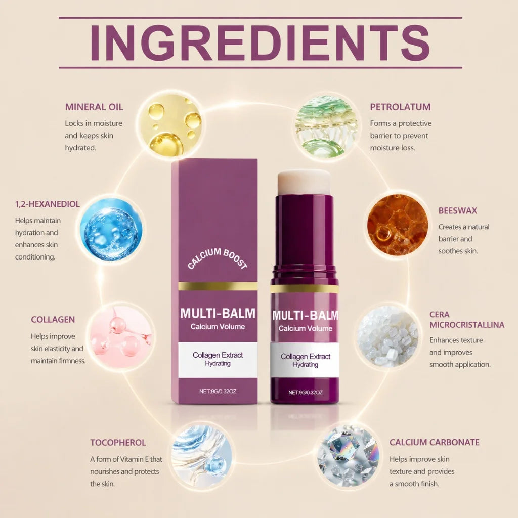 Multi‑Balm Calcium Volume Stick Collagen Extract Deep Hydrating for Fuller Supple Radiant Portable Solid Facial Skin Care Balm