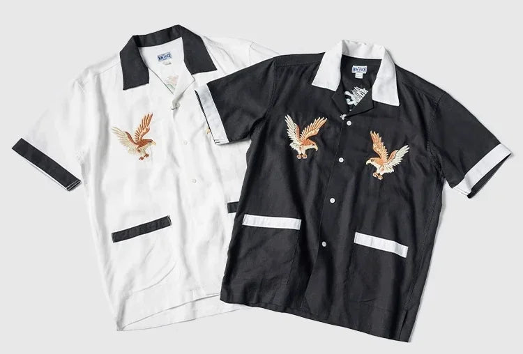 Non Stock Old Fashioned Embroidery Camp Shirt Vintage Lightweight Men's Bowling Shirt