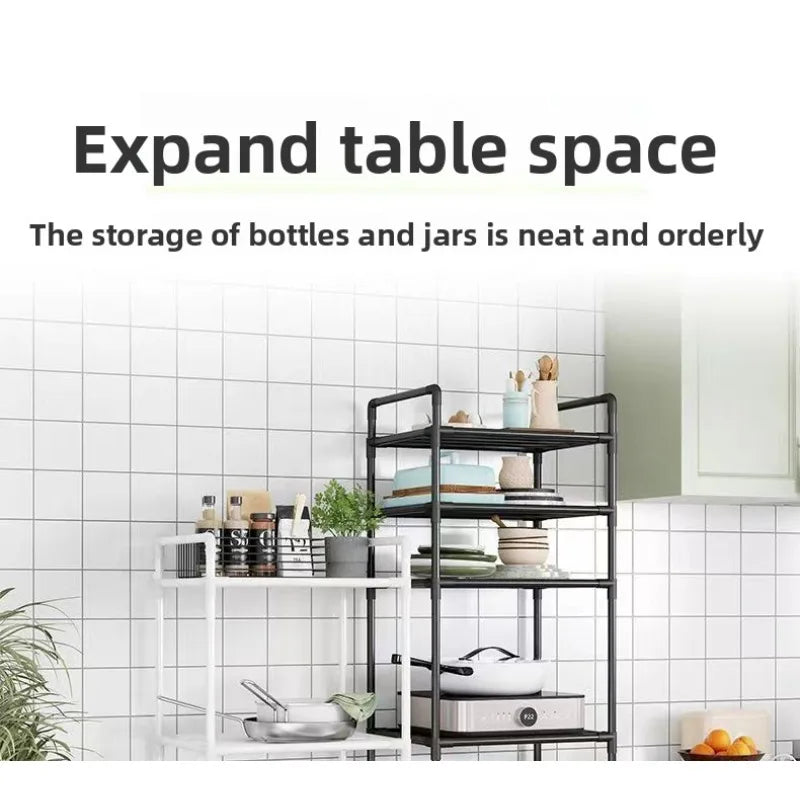 Kitchen Storage Rack Multilayer No Drill Rolling Shelf for Pots Microwave Oven Vegetables Organizer