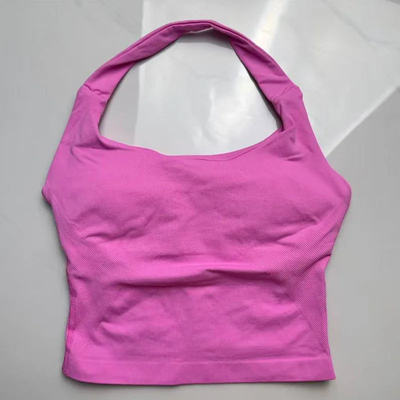 Seamless Halter Workout Tank Top for Women Backless Longline Yoga Top Gym Fitness Activewear Body Shaping Sportswear