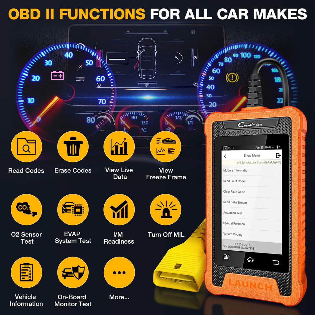 LAUNCH X431 Creader Elite Car Diagnostic Tools Professional Full System TPMS 31+ reset Function Online Coding OBD2 Scanner