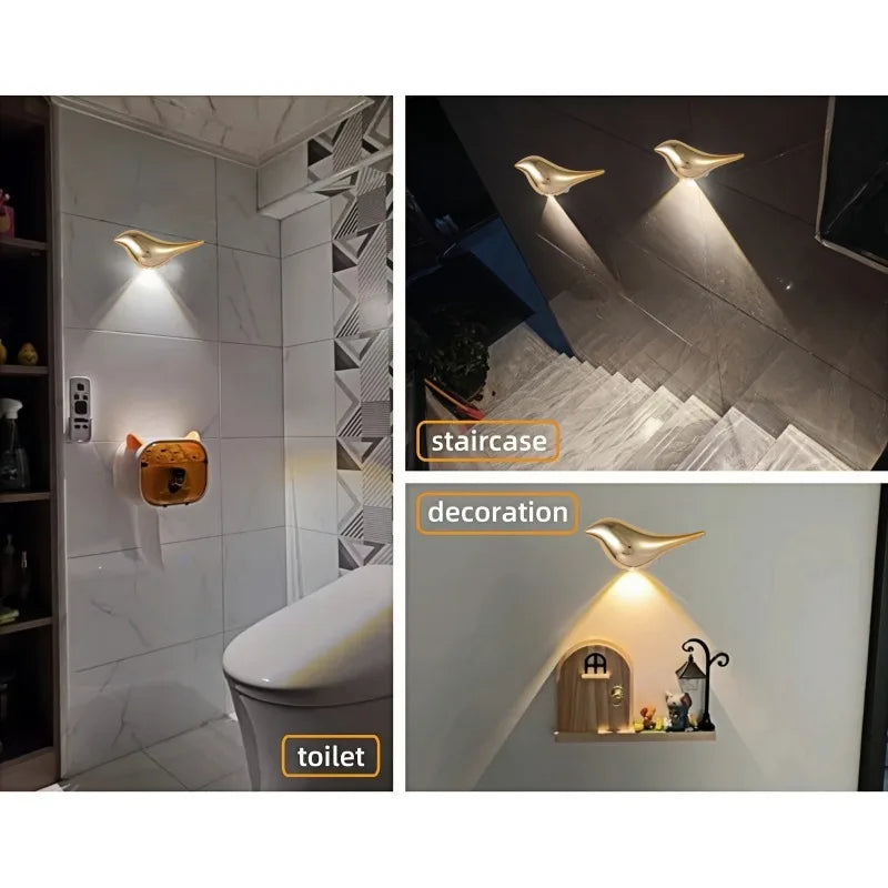 4pcs USB Rechargeable Wall Lights Smart Motion Sensor Bird-Shaped Decorative Lamps Cordless Install Adjustable Light Wall Decor