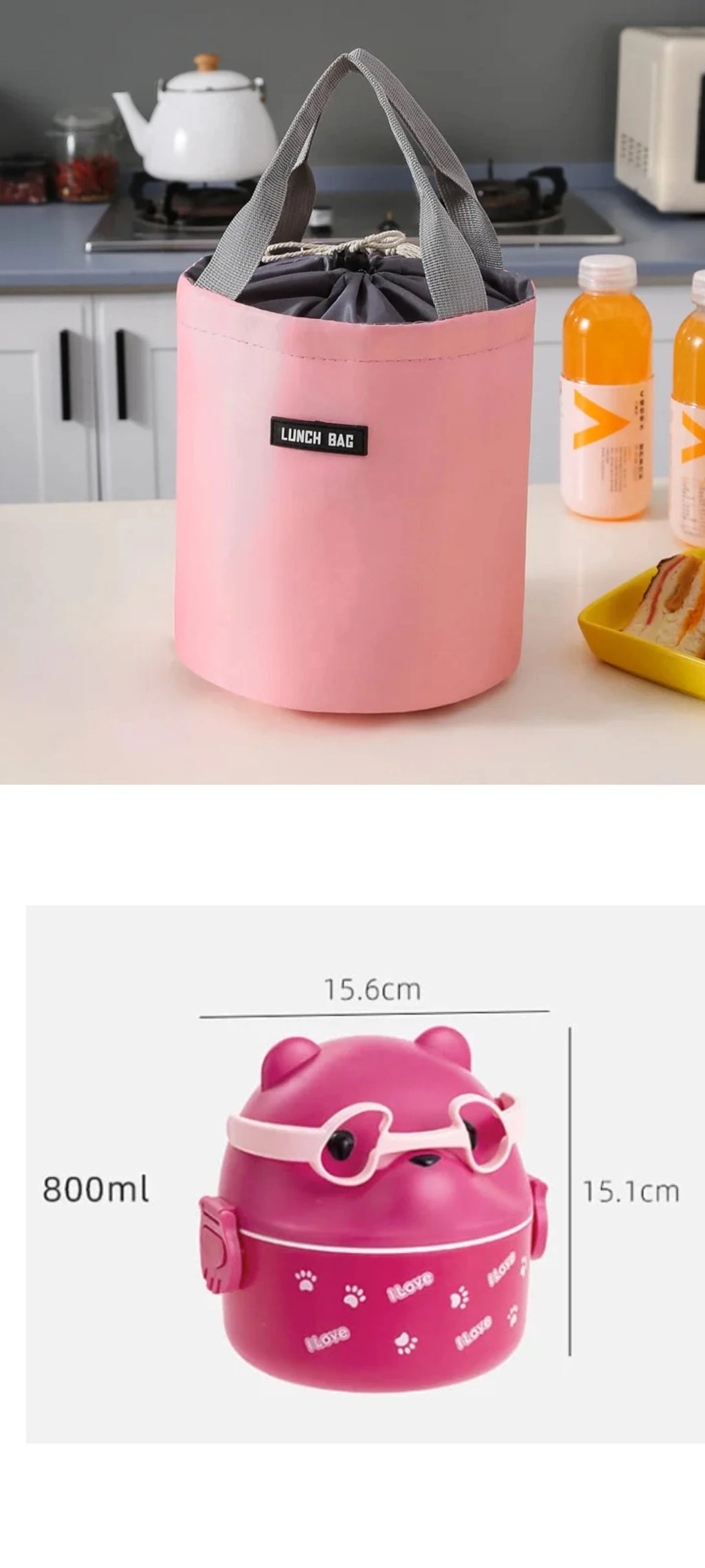 Eyeglass Bear Thermal Bento Box Stackable Bento Box Portable Cute Cartoon Children Lunch Box Double Layer Food Storage Container