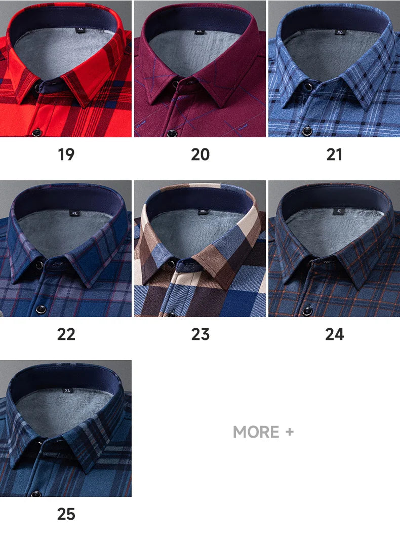 New In Tops Men's Thicken Flannel Fur Lined Shirts Autumn Winter Plus Sized Warm Long Sleeved Plaid Business Casual Slim Clothes