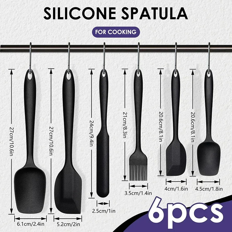 6pc Silicone Spatula set for baking-cake frosting kit with brush, non-stick scrapers & cream spreads |   cute kitchen gadgets