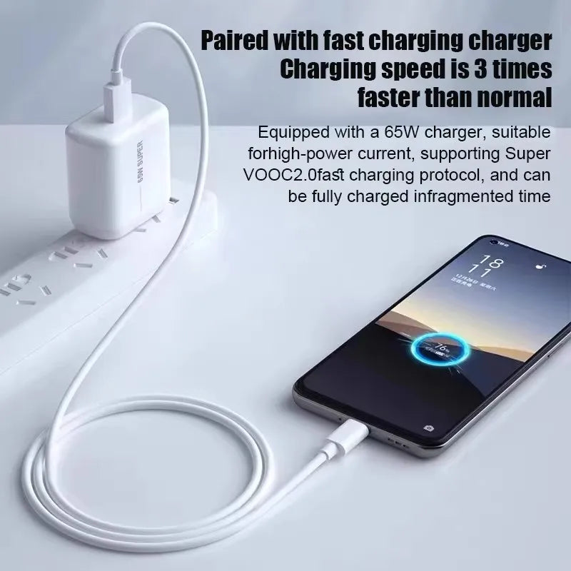 PD 65W Super VOOC2.0 USB Fast Charger For OPPO Reno 11 10 12 Pro Find X8 X7 X6 Ace3 EU US Quick Charge Adapter Phone Accessories