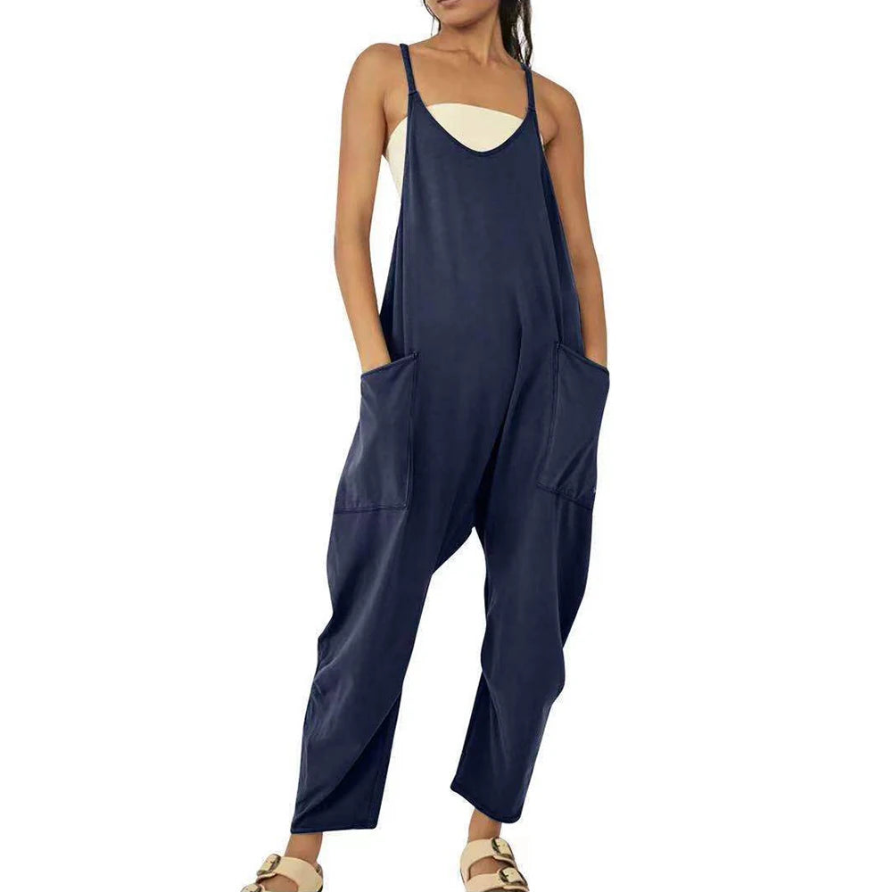 Women Casual Spaghetti Strap Sleeveless Jumpsuit Vintage Harajuku Wide Leg Loose Pants Summer Solid Oversize Overalls Rompers