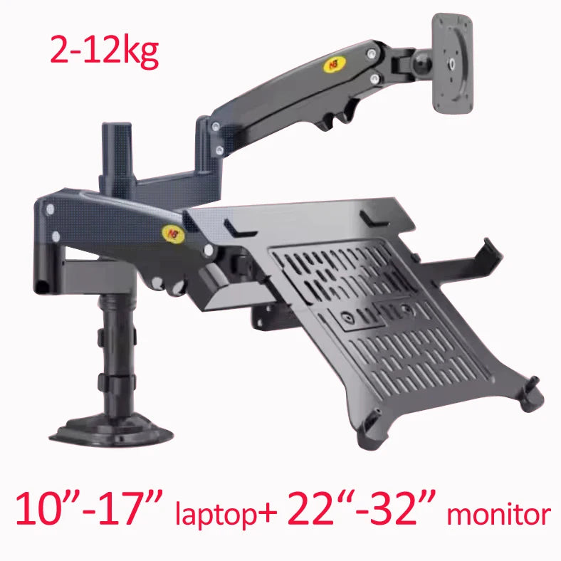 NB H180 FP-2 17"-27" LCD TV monitor desk Holder +10"-17" laptop notebook mount Gas Spring Full Motion 2-12kg dual arm clamp hole