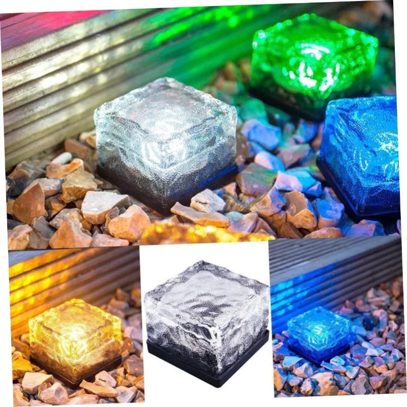 1-8PCS Square Solar Glass Brick Lights IP65 Waterproof LED Warm White Outdoor Landscape Path Lighting for Garden Courtyard Decor