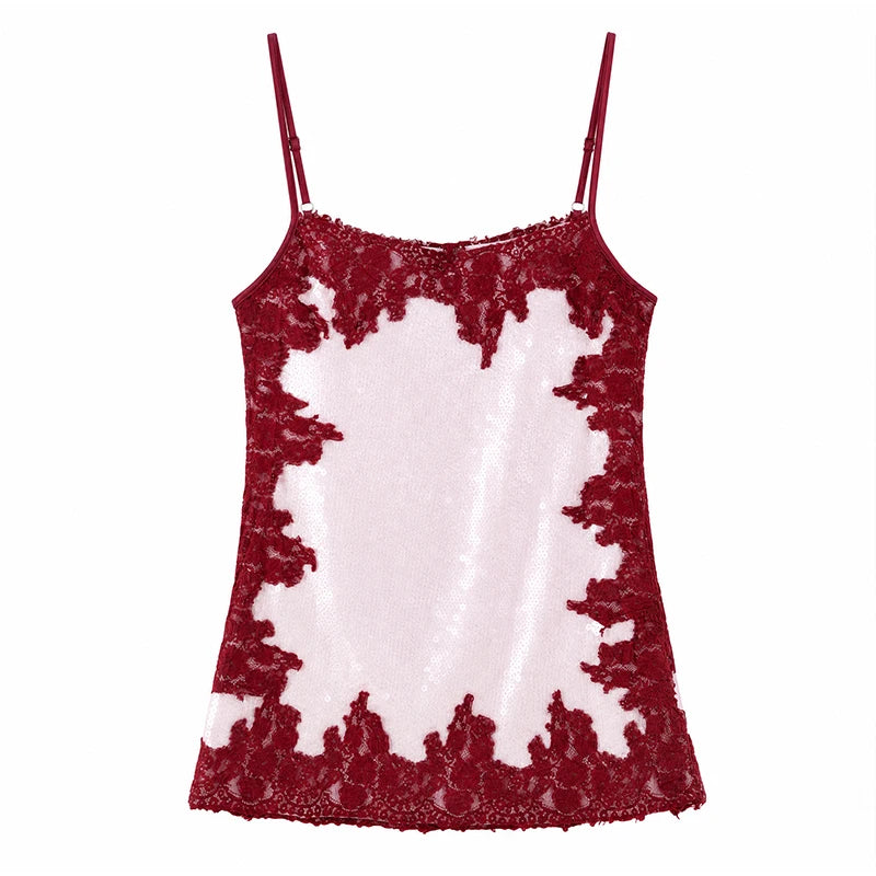 Sexy Sequin Lace Trim Patchwork Short Dress Women V Neck Sleeveless High Waist Mini Sling Dresses 2026 Summer Vacation Lady Robe