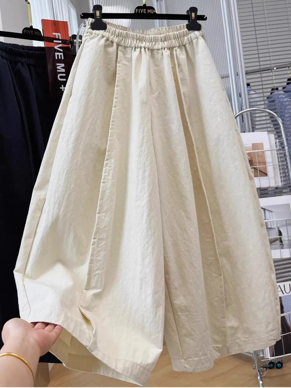 Women Elastic Waist Loose Wide Leg Cropped Casual Pants Lightweight Baggy Culottes
