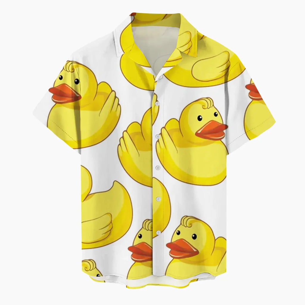 2025 New Men's Shirt Little Yellow Duck 3D Printed Funny Hawaiian Beach Tops Short Sleeve Casual Fashion Blouse Social Shirt