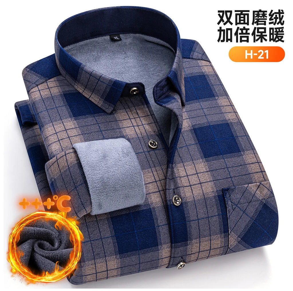 Autumn Winter New Fleece Plaid Shirt For Men Business Thickened Warm Double-sided Fleece Casual Non-ironing Fashion Check Shirts