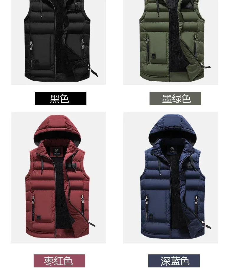 New Brand Mens Outdoors Vests Men's Winter Vest Cotton-Padded hot sale Vest Men Warm Hooded Waistcoat Casual Male Coats Vests