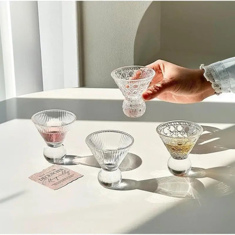 Retro Gem Pattern High Stem Glass Cup Nordic Pure Color Universal Drinkware For Ice Coffee Juice Bubble Water