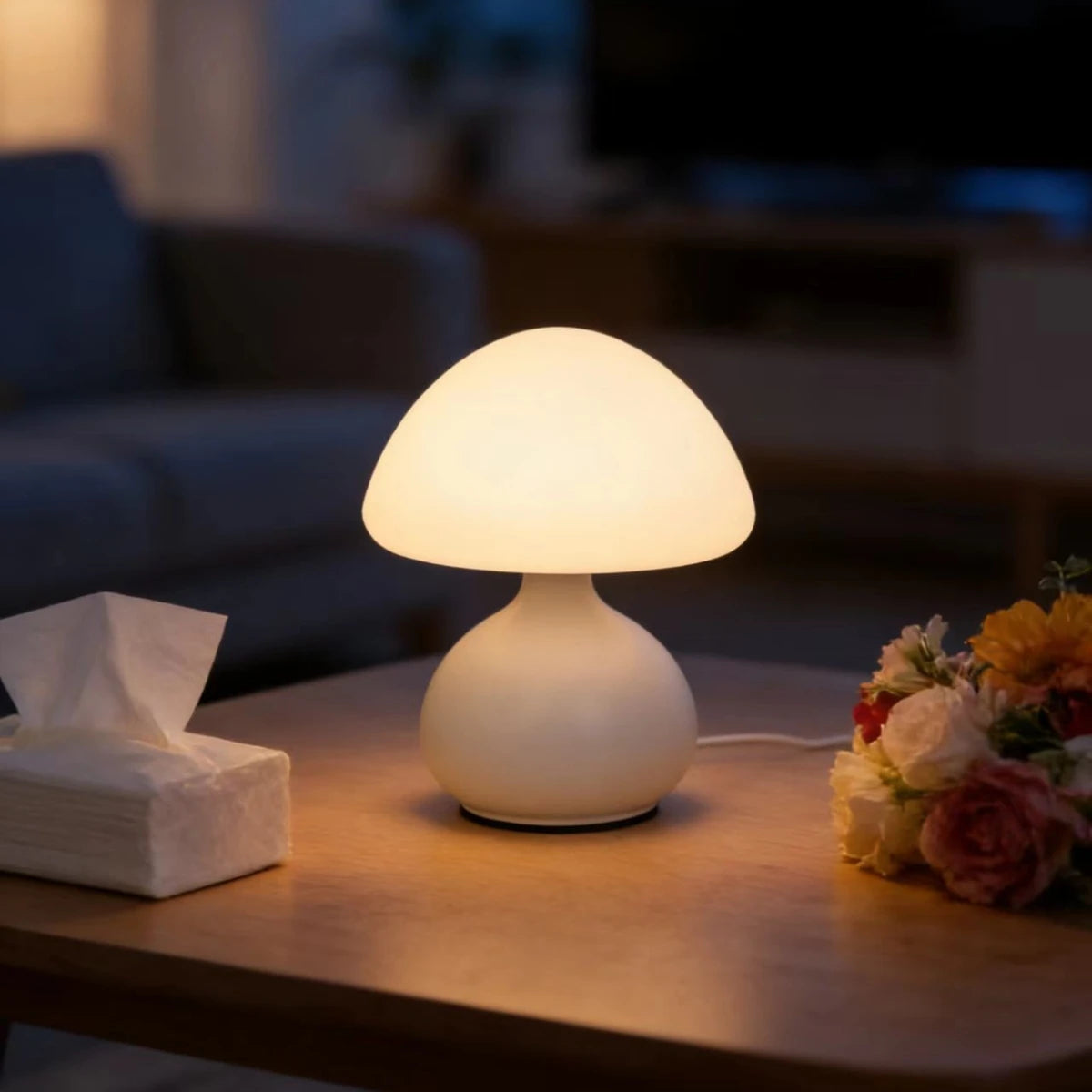 USB Powered Mushroom Table Lamp, Ambient Light, Bedroom Modern Simple and Atmospheric Table Lamp, Small Night Light, Decorative