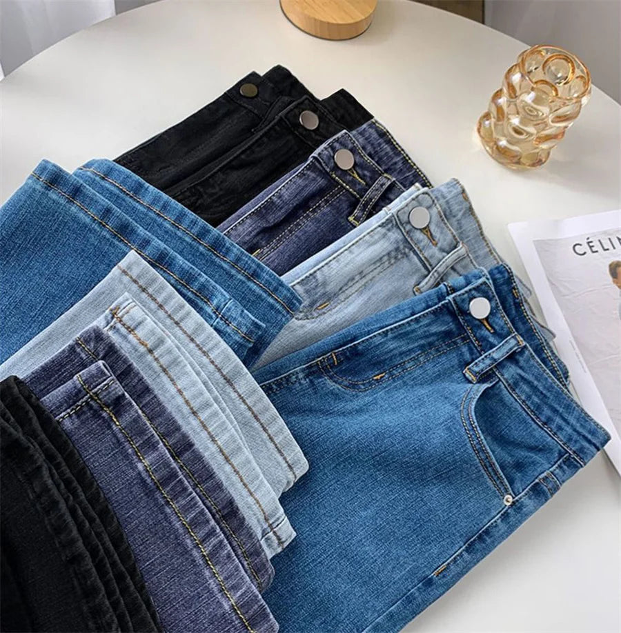 Women's High Waist Straight Jeans Spring Vintage Casual Ankle-length Denim Pants Korean Pantalones Streetwear Stretch Vaqueros