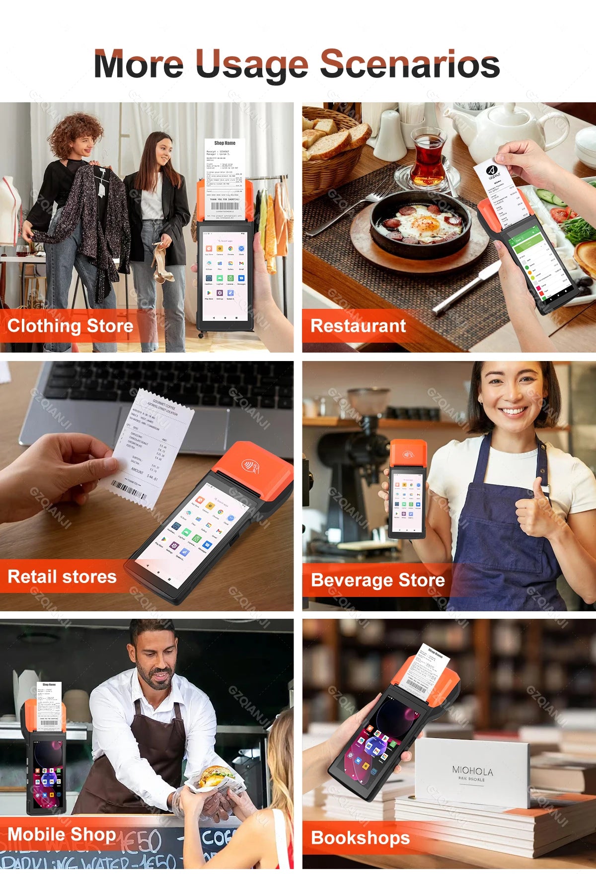 Android 13/14 POS Terminal Machine 5.5' Touch Screen Built-in 58mm Bluetooth Thermal Receipt Printer Wifi Support Loyverse App