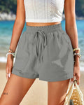Women's High Waist Drawstring Shorts Summer Casual Loose Comfy Cotton Linen Beach Shorts with Pockets for Vacation