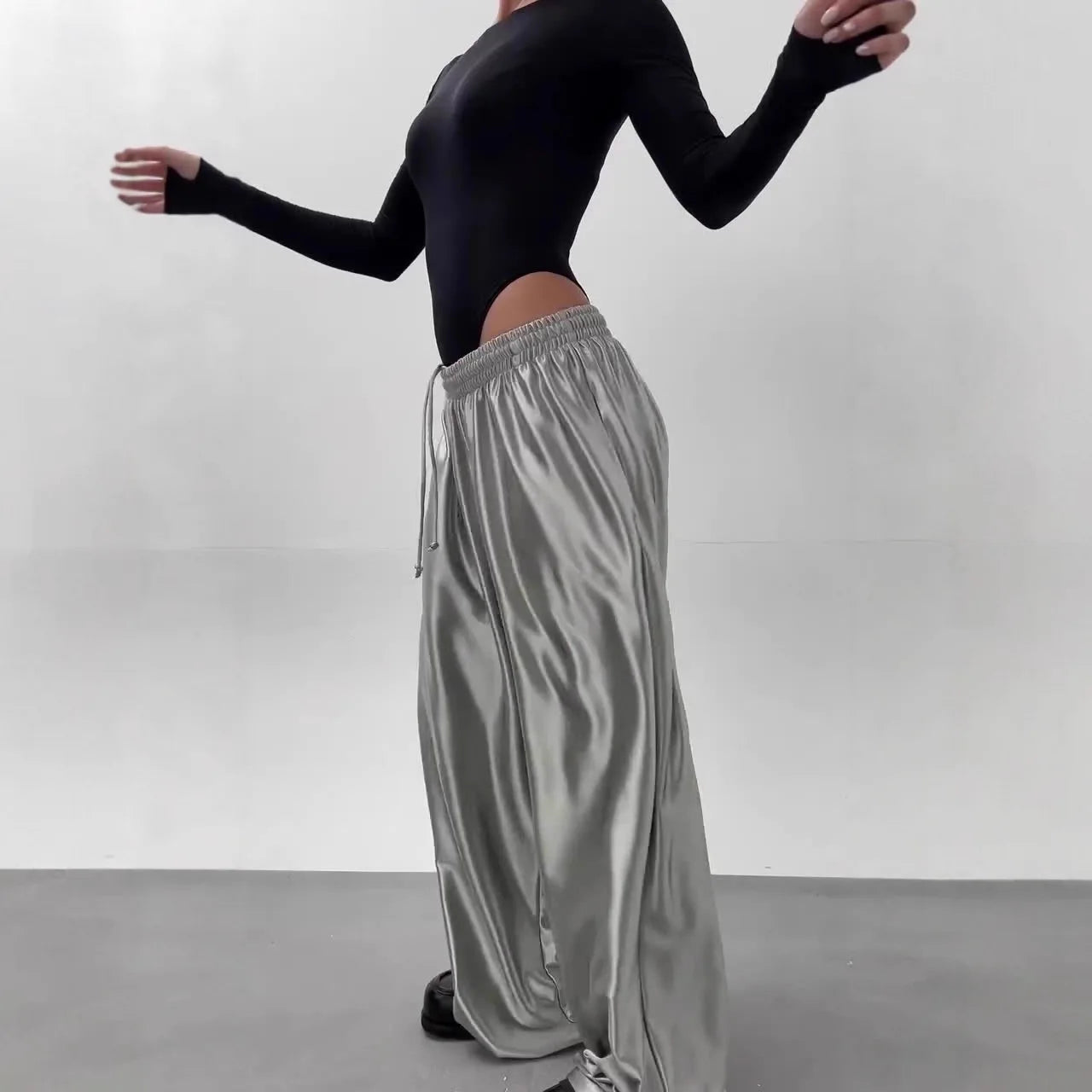 Women's Drawstring Wide Leg Pants Casual Floor-Length Trousers Spring Summer New Fashionable Comfortable Fit
