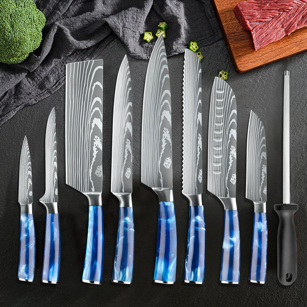 8PCS Utility Kitchen Knifes Resin Handle Carbon Steel Chef Knives Meat Cleaver Fruit Vegetable Slicing  Knife Cooking Tool