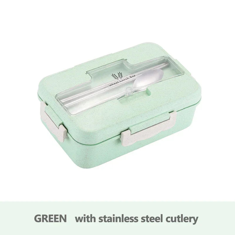 Microwave Lunch Box Wheat Straw Bento Box With Dinnerware Food Storage Container Children Kids School Office Portable Bento Box