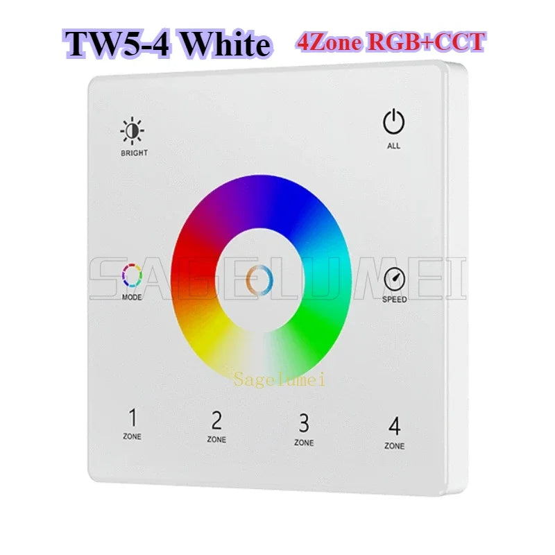 Wall Touch Panel TW1-4/TW2-4/TW4-4/TW5-4 2.4G RF 4 Zone Dimmer Switch Controller for Single Color/RGB RGBW/RGBCCT LEDStrip Light