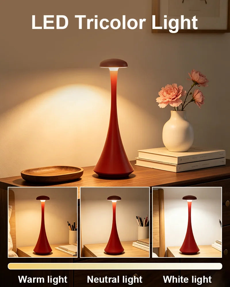 GGbingo Mushroom Table Lamp Rechargeable Wireless Touch Lamp Creative Desk Lamp USB-C Desk Lamp Bedroom Atmosphere Light