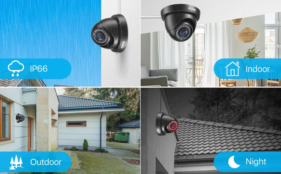 ZOSI 2MP CCTV Security Camera 1080P HD 4-in-1 AHD TVI CVI CVBS Weatherproof Home Dome Video Surveillance Camera for DVR System
