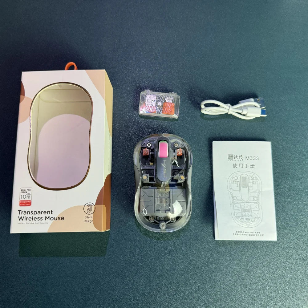 New HXSJ M333 Transparent Mouse Wireless Three-mode Magnetic Suction Mute Rechargeable Mouse For Tablet PC Notebook