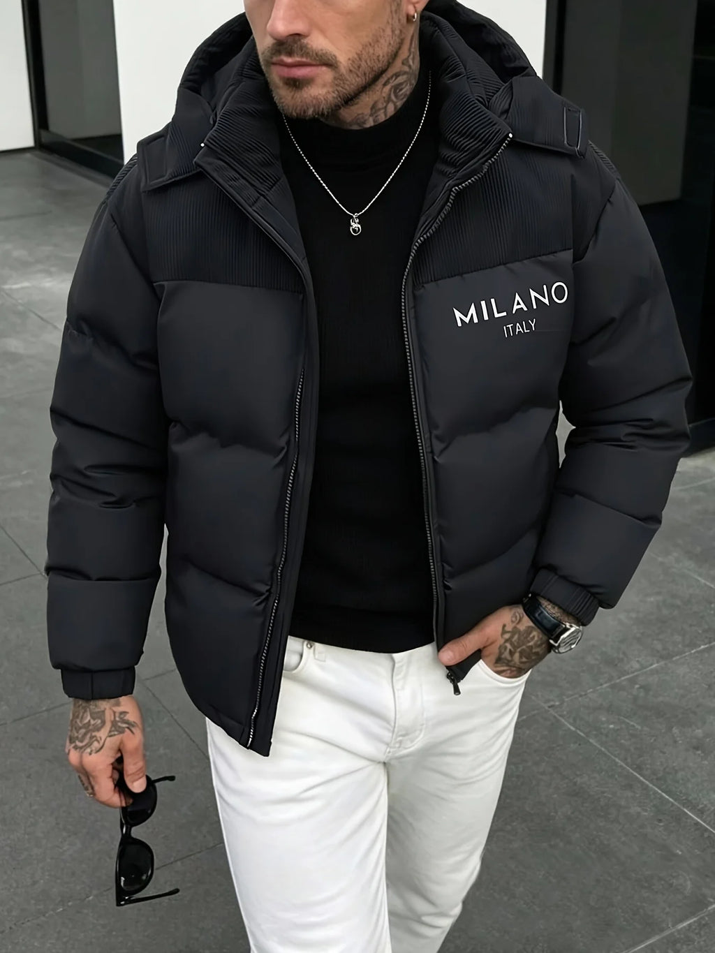 MILANO Printed Patchwork Corduroy Jacket Men Winter Hooded Coat Loose Thickened Outerwear Casual Party Outfit Men's Clothing