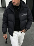 MILANO Printed Patchwork Corduroy Jacket Men Winter Hooded Coat Loose Thickened Outerwear Casual Party Outfit Men's Clothing