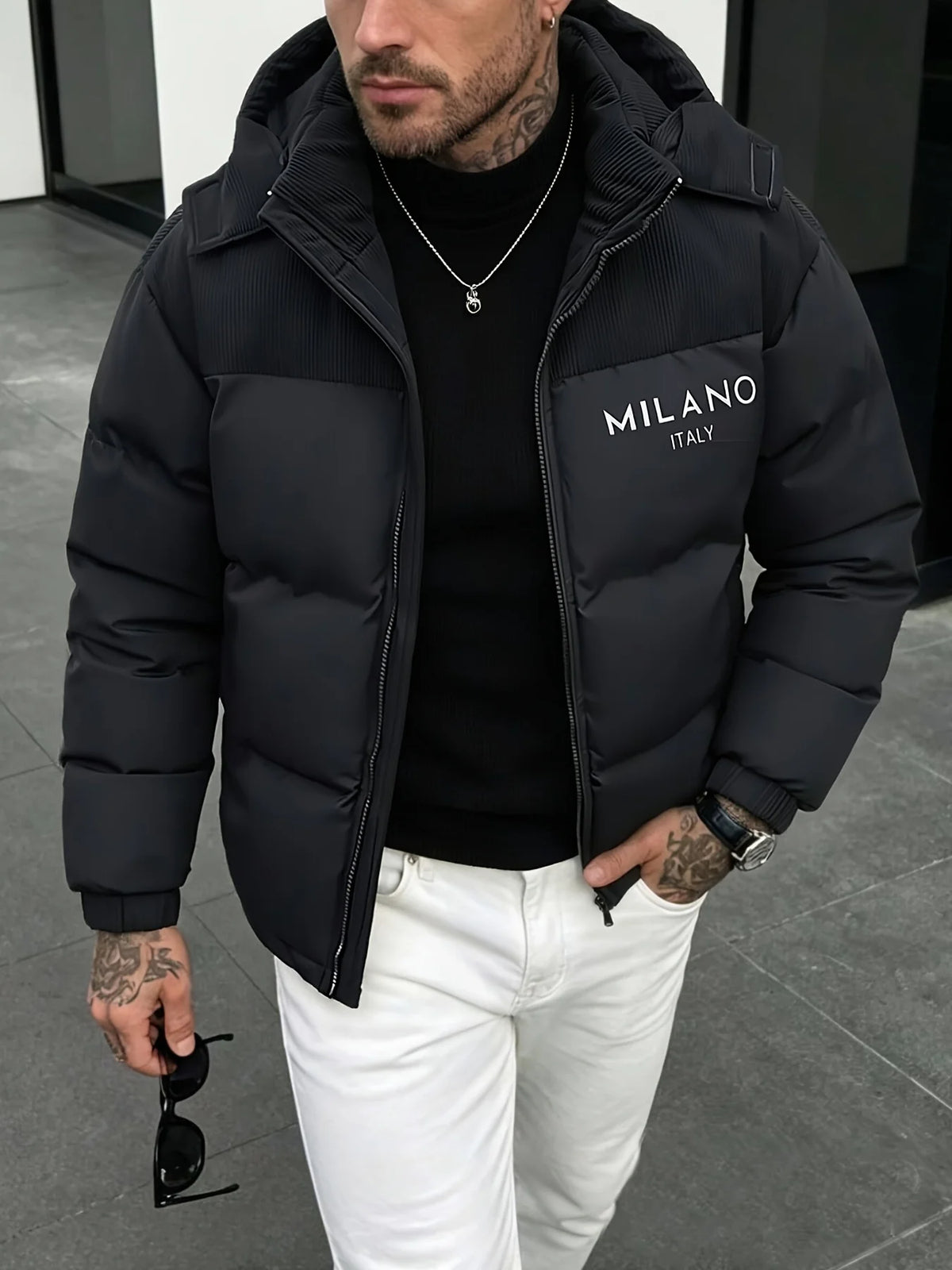 MILANO Printed Patchwork Corduroy Jacket Men Winter Hooded Coat Loose Thickened Outerwear Casual Party Outfit Men's Clothing