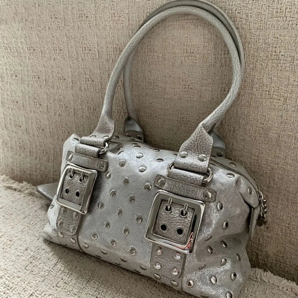 Korean Hot Girl Studded Y2K Tote Bag Women Polka Dot Leather Large Capacity Underarm Bag Ladies Retro Harajuku Handbag Chic 2026