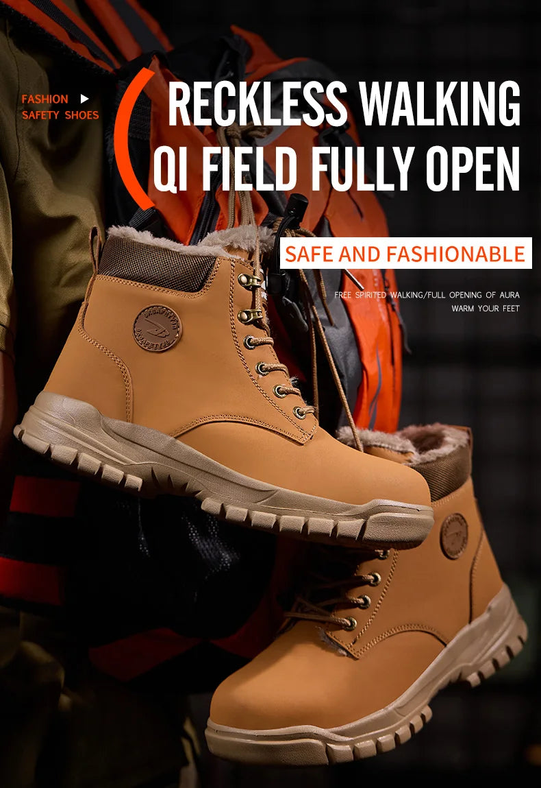 Latest 2024 Fashion Winter Warm Men Work Safety Boots Waterproof Indestructible Steel Toe Cap Shoes Sneakers Male Footwear