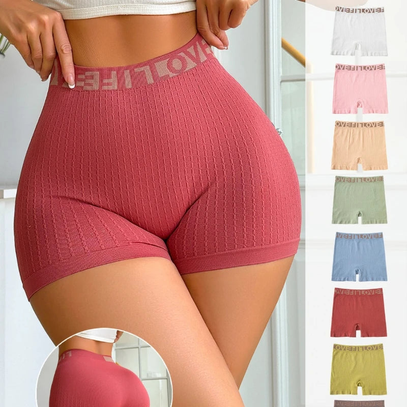 High-waisted Sports Shorts, Letter-knitted Fashion Casual Women's Boxers, Non-marking, Hip Lift, Breathable Multi-color Optional