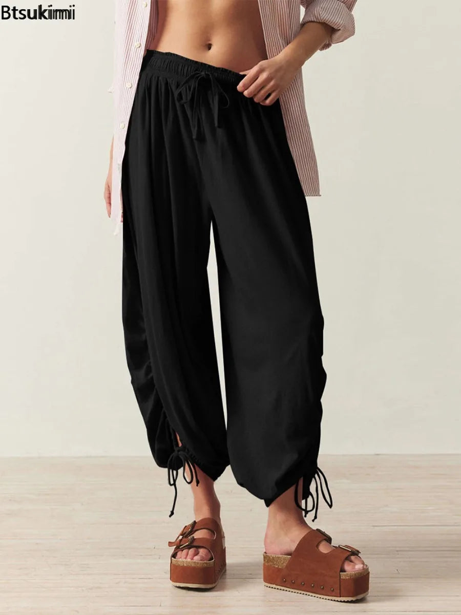 2026 New Drawstring Lantern Pants Women's Casual High Waist Loose Trousers Spring Summer Fashion Streetwear Female Joggers Pants