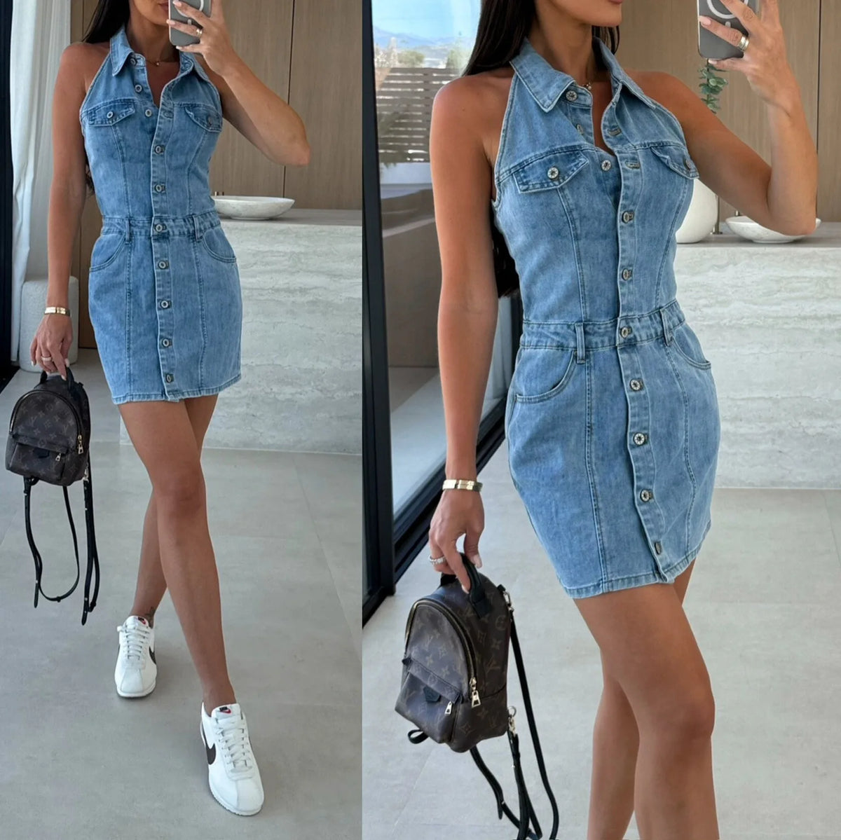 Short Dress Women Denim Dresses Vestidos Y2k Streetwear Turn Down Collar Sleeveless Hip Wrap Elegant Sexy Party Night Work 2026