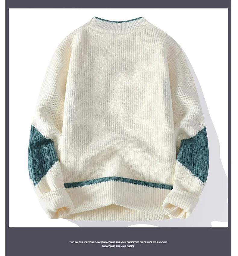 Mock Neck Knitted Sweater Men Women Autumn Winter Daily Casual Warm Knitting Pullovers Men's Fashion Patchwork Pullover Sweaters