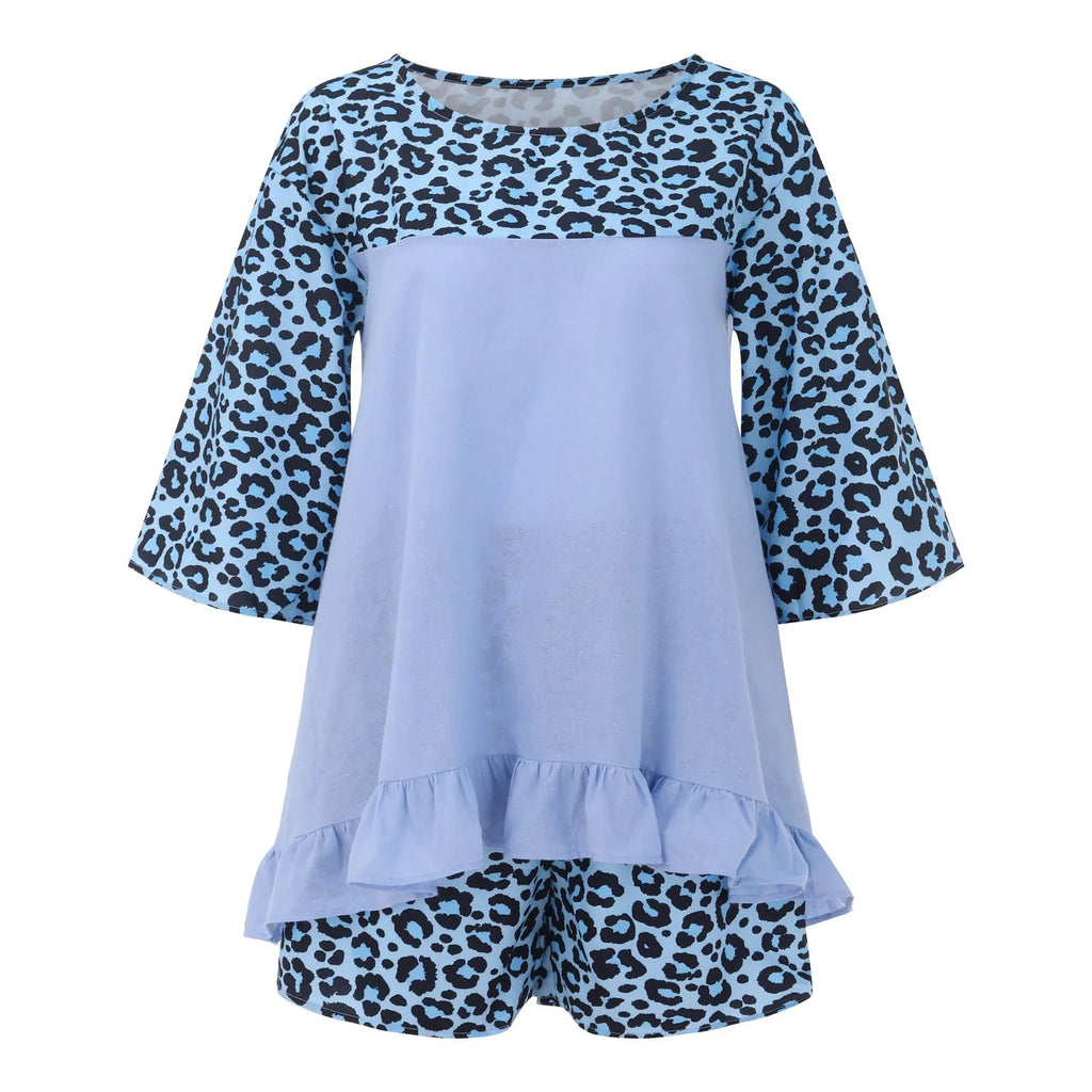 Women'S European And Fashion Leopard Print Stitching Loose Large Size Cotton And Linen Suit Ladies Board Shorts for Swimming