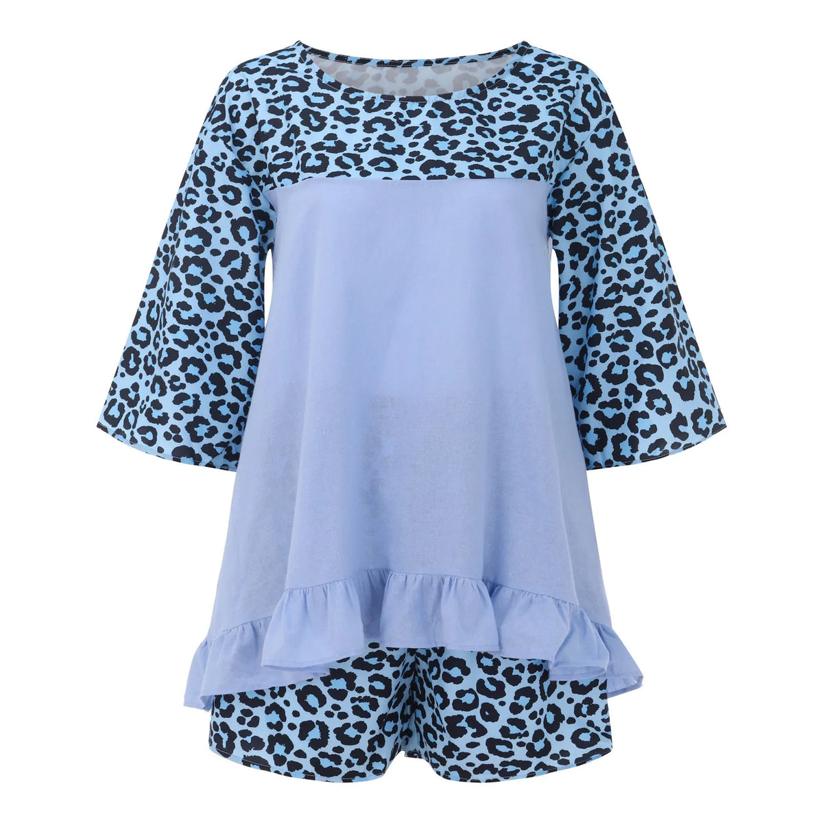 Women'S European And Fashion Leopard Print Stitching Loose Large Size Cotton And Linen Suit Ladies Board Shorts for Swimming