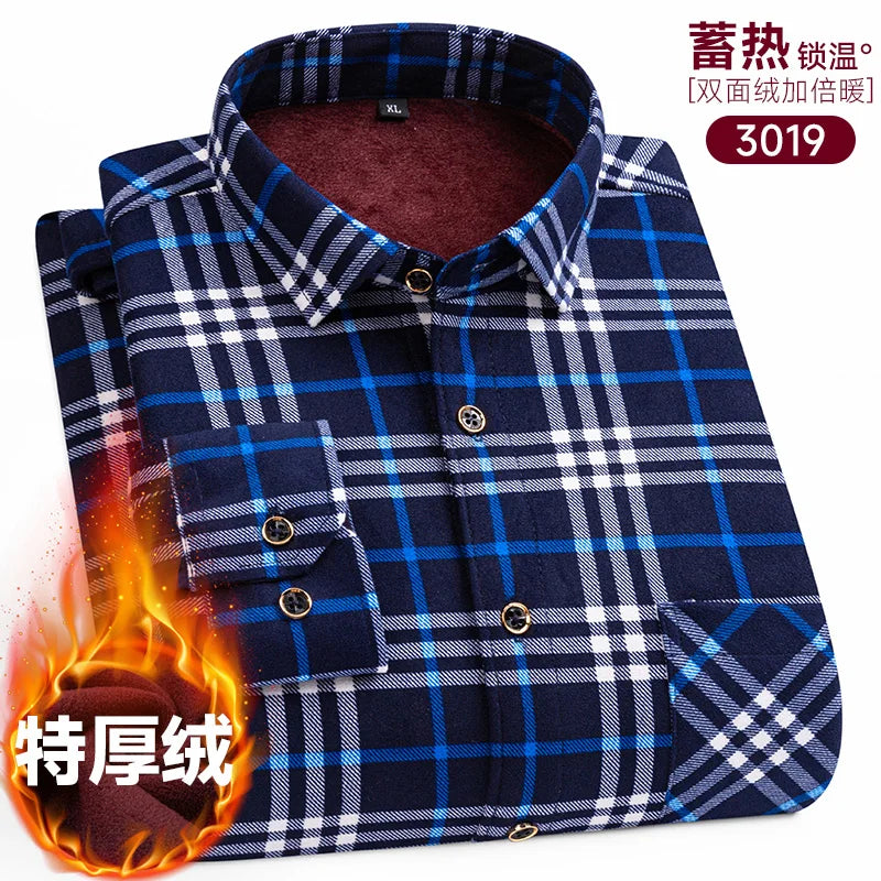 Men's long-sleeved shirt with double-sided fleece thickened warmth, 8XL, 9XL, casual winter fashion, versatile for the street