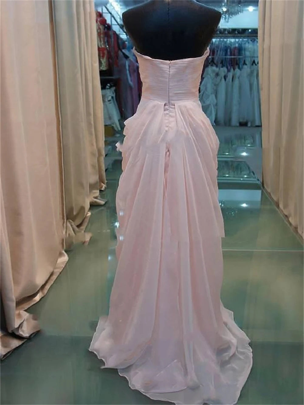 Mila Custom Blush Pink Strapless Beaded Chiffon Prom Dress Ruched Long Formal Evening Gown Elegant Graduation Homecoming