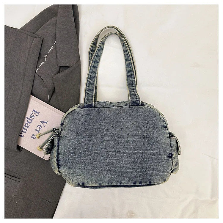 Trendy Vintage Denim Top Handle Bag Women Fashion Spring Shoulder Bag Casual Comfortable and Versatile Texture Storage Bag